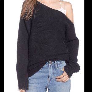 Treasure & Bond One Shoulder Ribbed Sweater - Large - Black